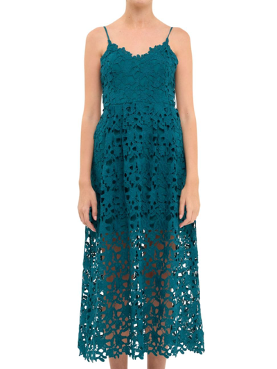 Shop Endless Rose Women's Lace Cami Midi Dress In Teal