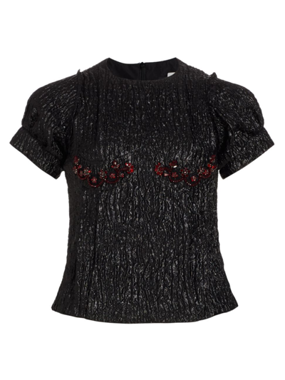 Shop Simone Rocha Women's Embellished Short-sleeve Top In Black