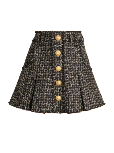 Shop Balmain Women's Metallic Tweed Pleated Miniskirt In Black