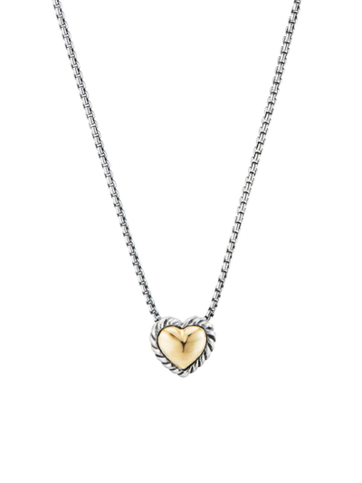 Shop David Yurman Women's Cable Collectibles Cable Cookie Classic Heart Necklace With 18k Yellow Gold In Silver