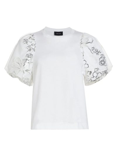 Shop Simone Rocha Women's Sequined Tulle Puff-sleeve T-shirt In White