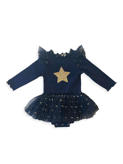 Shop Petite Hailey Baby Girl's Sequin Star Frill Baby Tutu Dress In Blue