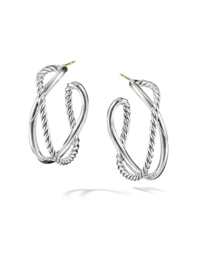 Shop David Yurman Women's Crossover Hoop Earrings In Silver
