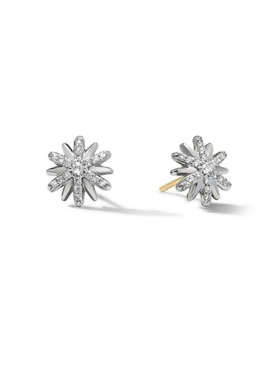 Shop David Yurman Women's Petite Starburst Stud Earrings With Pavé Diamonds In Sterling Silver