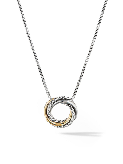 Shop David Yurman Women's Crossover Mini Pendant Necklace With 18k Yellow Gold In Silver