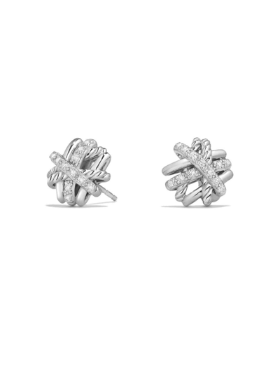 Shop David Yurman Women's Crossover Earrings With Diamonds/11mm In Silver