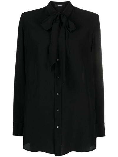 Shop Wardrobe.nyc Pussy-bow Collar Silk Shirt In Schwarz