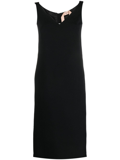 N°21 N21 Ruched-strap V-neck Midi Dress In Schwarz