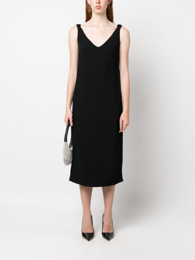 N°21 N21 Ruched-strap V-neck Midi Dress In Schwarz