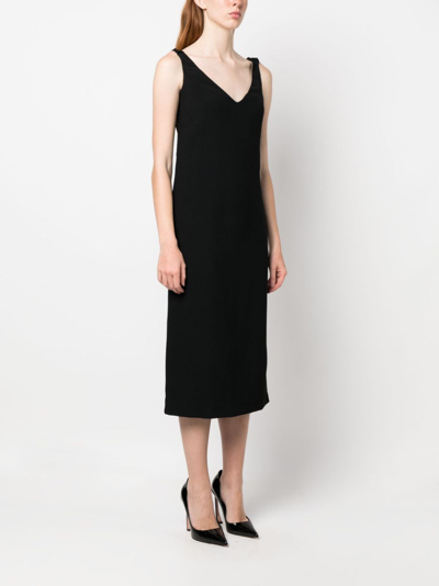 N°21 N21 Ruched-strap V-neck Midi Dress In Schwarz