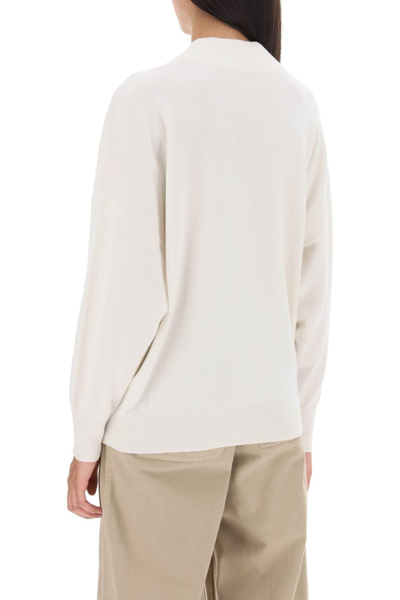 Shop Brunello Cucinelli Cashmere Sweater With Stand Collar In White