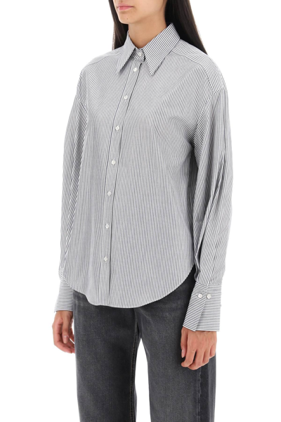 Shop Brunello Cucinelli Striped Oxford Shirt With Lurex In White,blue