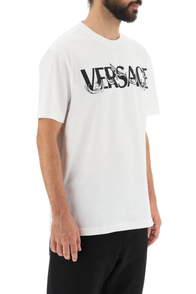 Shop Versace Cotton Logo T-shirt In White