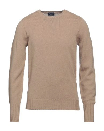 Shop Drumohr Man Sweater Camel Size 38 Lambswool In Beige
