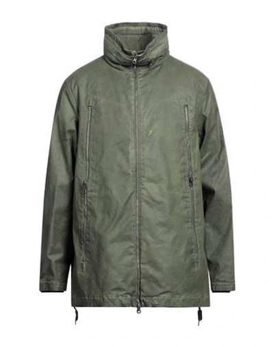 Shop Premiata Man Coat Military Green Size 40 Cotton, Elastane