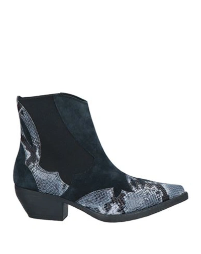 Shop Tosca Blu Woman Ankle Boots Navy Blue Size 6 Soft Leather, Textile Fibers