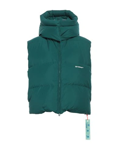 Off-white Man Down Jacket Emerald Green Size S Polyester In Green