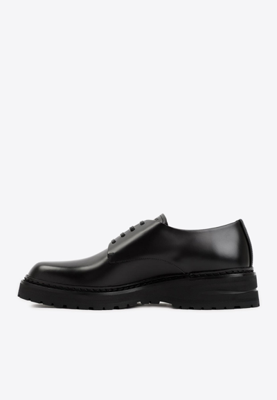 Shop Giorgio Armani Calf Leather Derby Shoes In Black