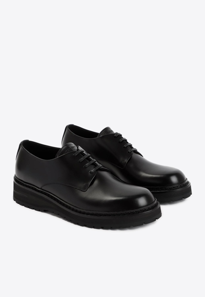 Shop Giorgio Armani Calf Leather Derby Shoes In Black