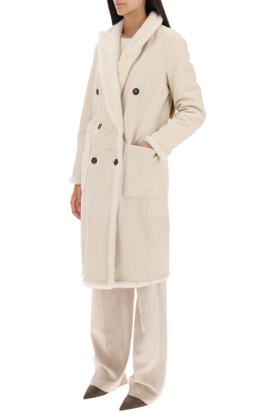 Shop Brunello Cucinelli Reversible Shearling Coat In White