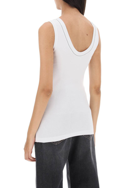 Shop Brunello Cucinelli Ribbed Tank Top With Shiny Collar In White