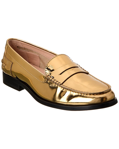 Shop Tod's Logo Leather Loafer In Gold