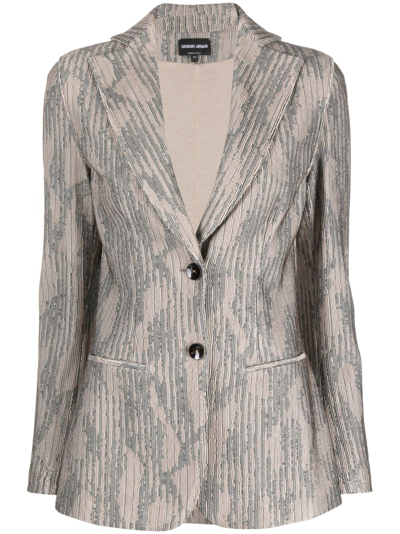 Shop Giorgio Armani Single-breasted Jacquard Blazer In Grey