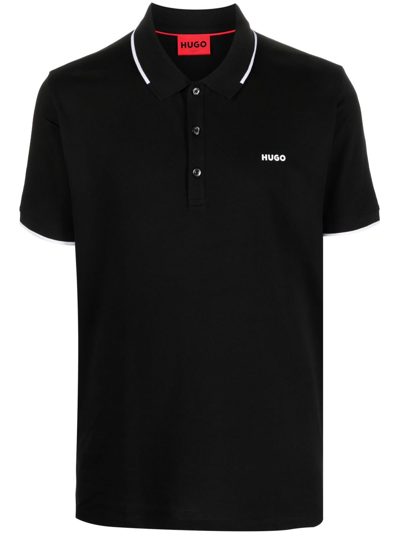 Hugo Boss Logo-print Cotton Polo Shirt In Black