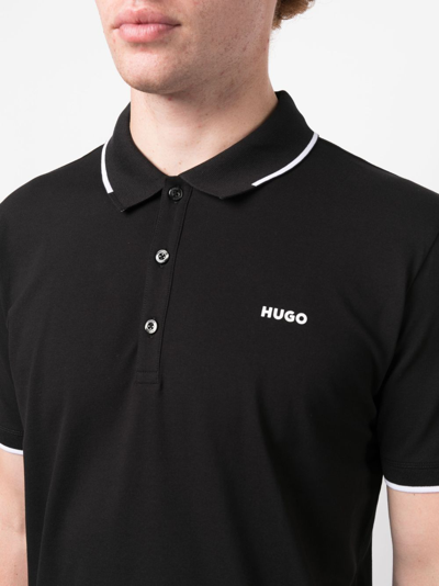 Hugo Boss Logo-print Cotton Polo Shirt In Black