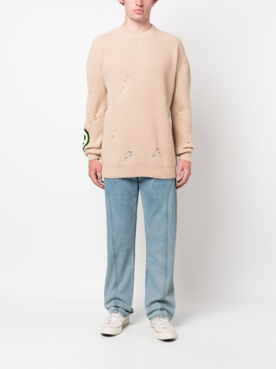 Shop Barrow Distressed Intarsia-knit Logo Jumper In Neutrals