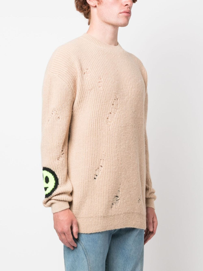 Shop Barrow Distressed Intarsia-knit Logo Jumper In Neutrals