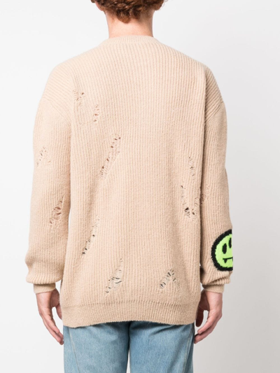 Shop Barrow Distressed Intarsia-knit Logo Jumper In Neutrals