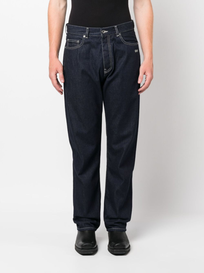 Off-white Off Embroidery Loose Cotton Jeans In Blue