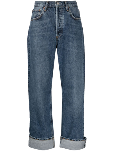 Shop Agolde Fran Low-rise Straight-leg Jeans In Blue