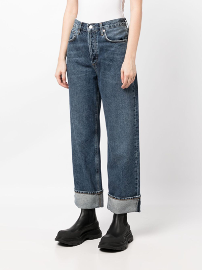 Shop Agolde Fran Low-rise Straight-leg Jeans In Blue