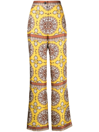 Shop Nili Lotan Germain Silk Flared Trousers In Yellow