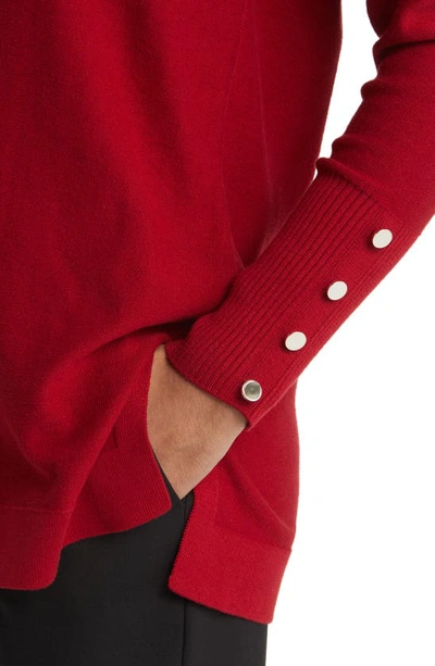 Shop Anne Klein Button Cuff V-neck Sweater In Titian Red