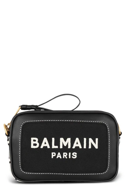 Shop Balmain B-army Monogram Crossbody Camera Bag In Ivory/ Black