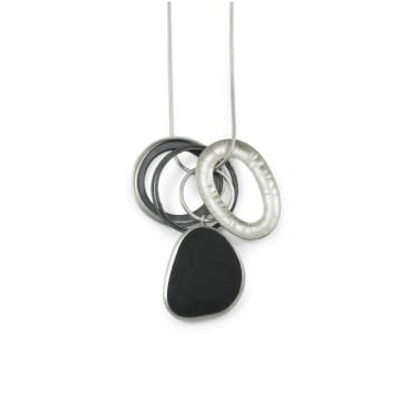 Shop Grace Girvan Silver Pebble Pendant With Ridged Hoops In Metallic