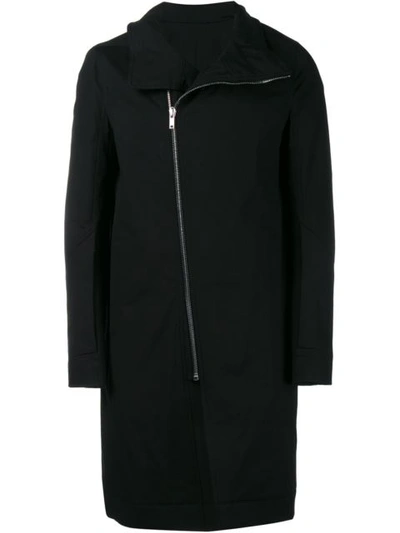Rick Owens Off Centre Zipped Coat In Black