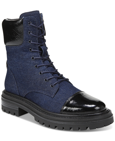 Shop Sam Edelman Women's Aleia Lace-up Combat Boots Women's Shoes In Hudson Navy Denim/black Patent