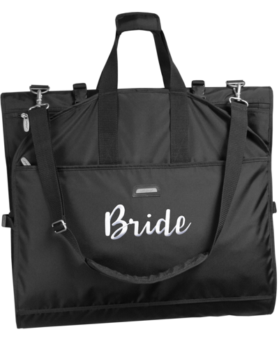 Shop Wallybags 66" Premium Tri-fold Carry On Destination Wedding Gown Travel Bag With Pockets And Bride Embroidery In Black - B