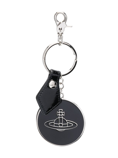 Shop Vivienne Westwood Orb Logo-plaque Patent-leather Keyring In Black