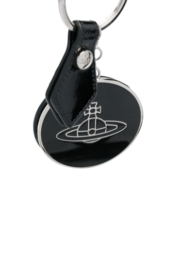 Shop Vivienne Westwood Orb Logo-plaque Patent-leather Keyring In Black