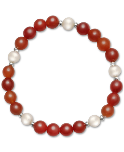 Shop Macy's Dyed Green Jade, Cultured Freshwater Pearl (8mm) & Hematite Stretch Bracelet (also In Lavender Jade, In Red