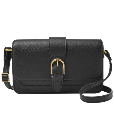 Shop Fossil Small Zoey Leather Crossbody Bag In Black