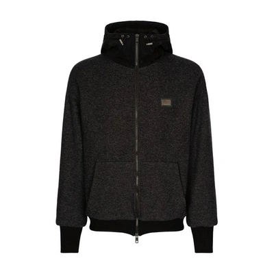 Shop Dolce & Gabbana Jersey Wool Jacket With Hood And Logo In Combined_colour