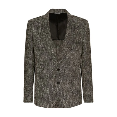 Shop Dolce & Gabbana Herringbone Tweed Cotton And Wool Single-breasted Jacket In Fantasy_not_print_