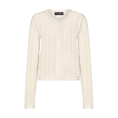 Shop Dolce & Gabbana Short Crochet Cardigan In White