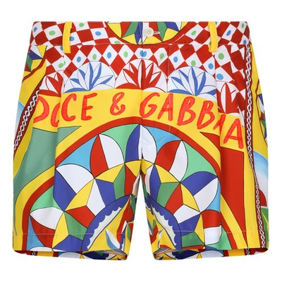 Shop Dolce & Gabbana Short Carretto Print Swim Shorts In Carretto_logo_rosso